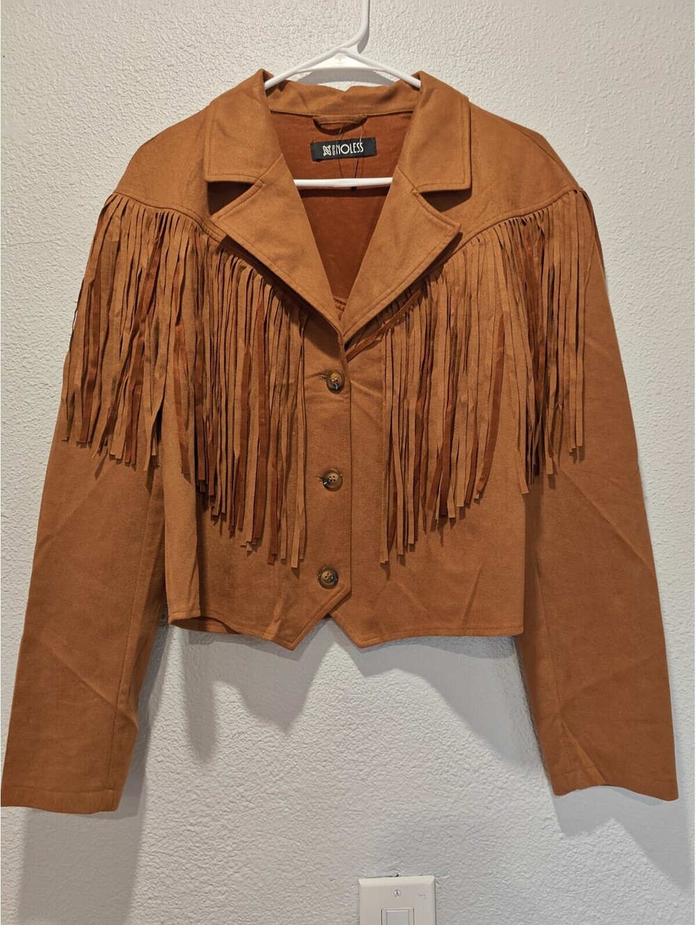 Noless Brown Faux Suede Fringe Jacket Size L